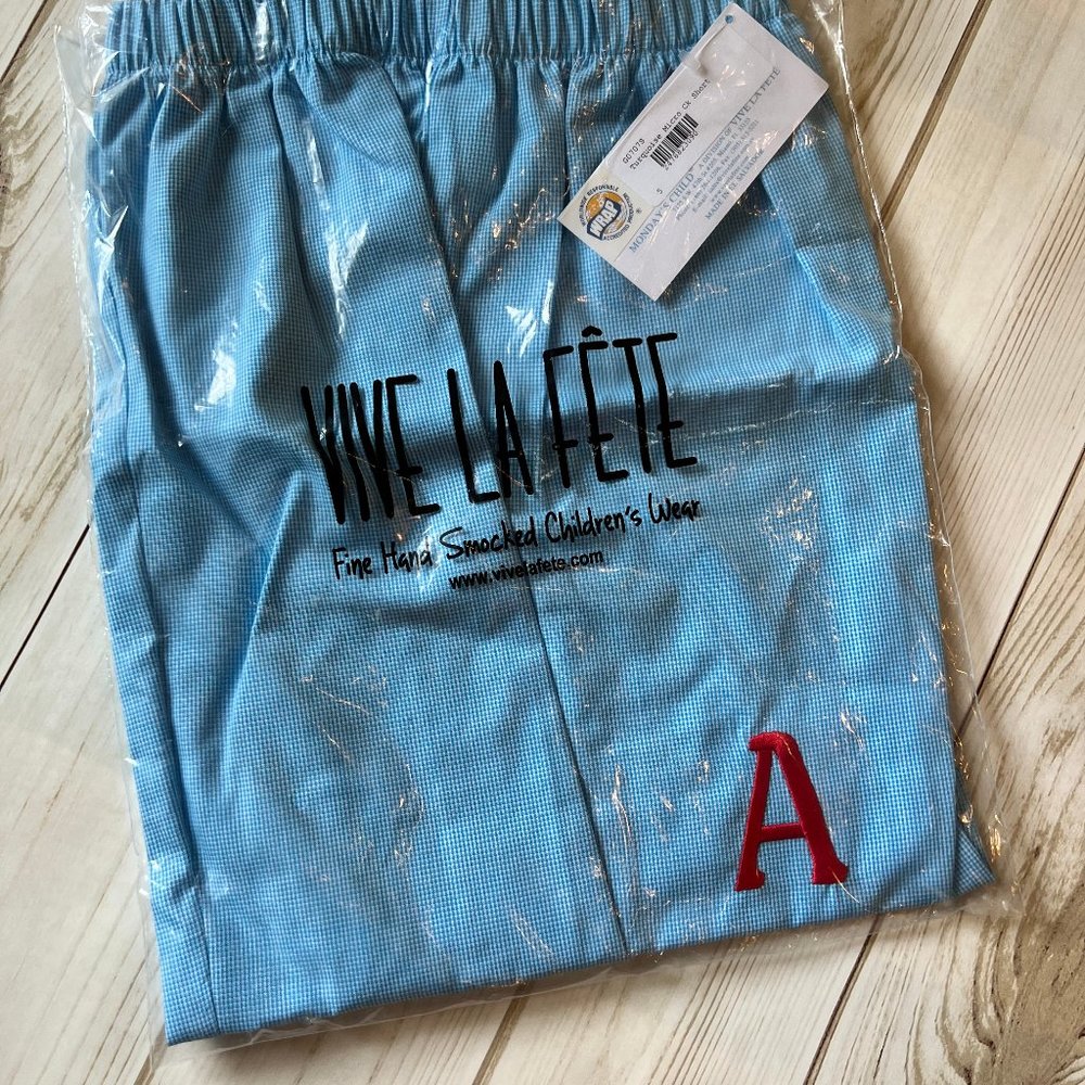 Vive Le Fete Micro-Checked Shorts, Monogrammed "A"